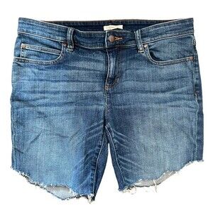 Eileen Fisher 7" Raw Hem Cut Off Denim Jean Shorts Women's size 8 Organic Cotton